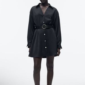 Belted satin effect dress